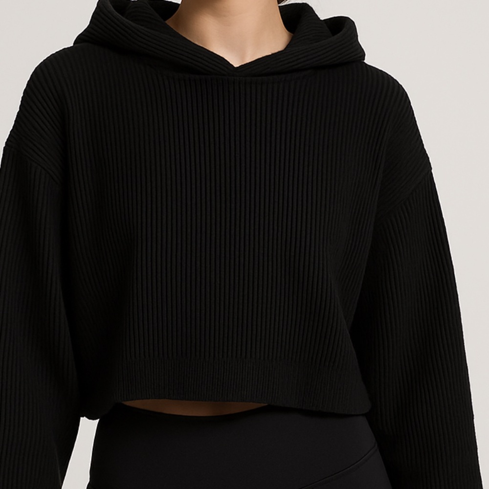 Alo Yoga Ribbed Cropped Hoodie – Size S